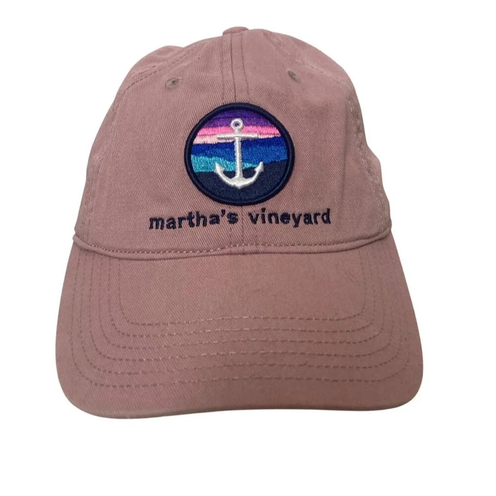 Marthas Vineyard Pink Baseball Cap Anchor Patch Embroidery Adjustable Strapback